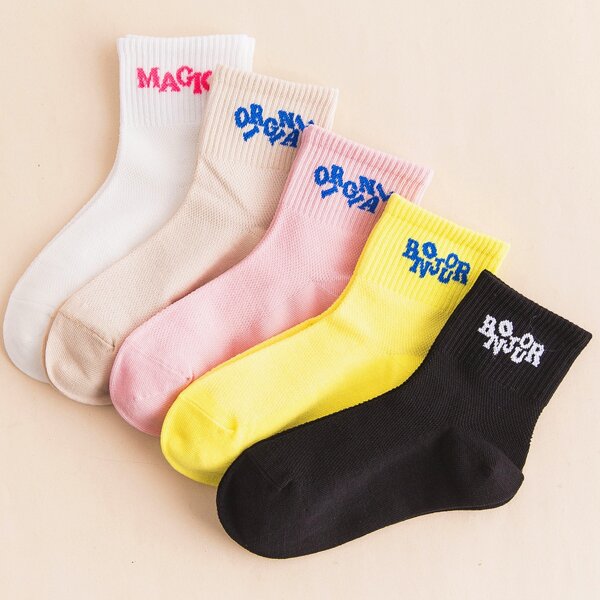 

5pairs Toddler Girls Letter Graphic Socks, Multicolor