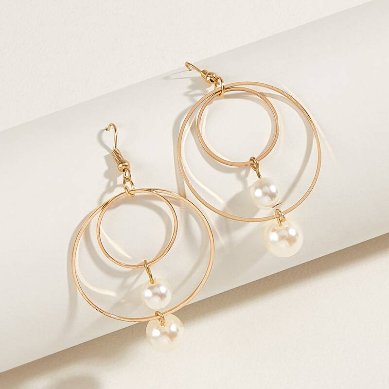 

Faux Pearl Circle Drop Earrings, Gold