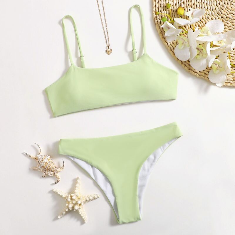 

Solid Cami Bikini Swimsuit, Green
