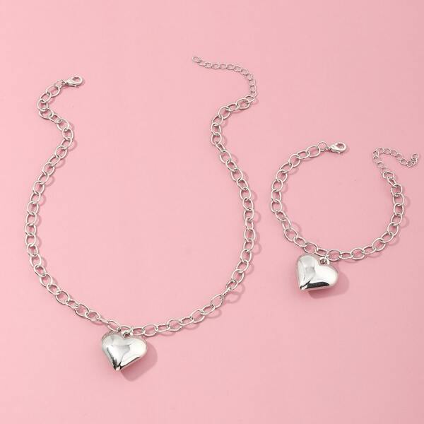 

2pcs Heart Decor Jewelry Set, Silver