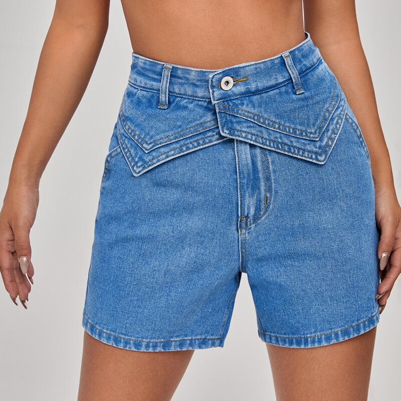 

High Waisted Slant Pocket Denim Shorts, Medium wash