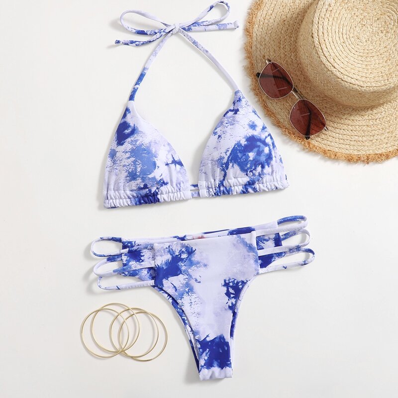 

Tie Dye Ladder Cut-out Bikini Swimsuit, Blue