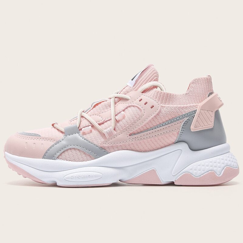 

Lace-up Decor Knit Sneakers, Pink