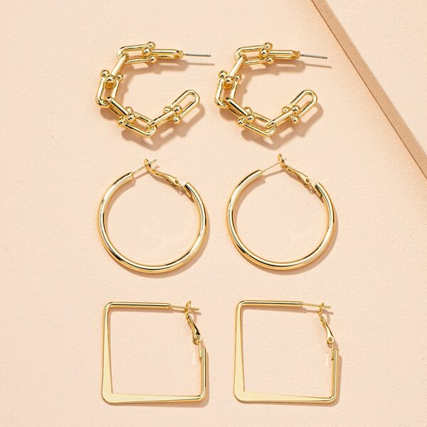 

4pairs Twist Metal Hoop Earrings, Gold