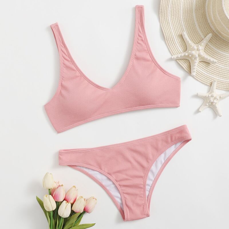 

Ribbed Tank Bikini Swimsuit, Baby pink