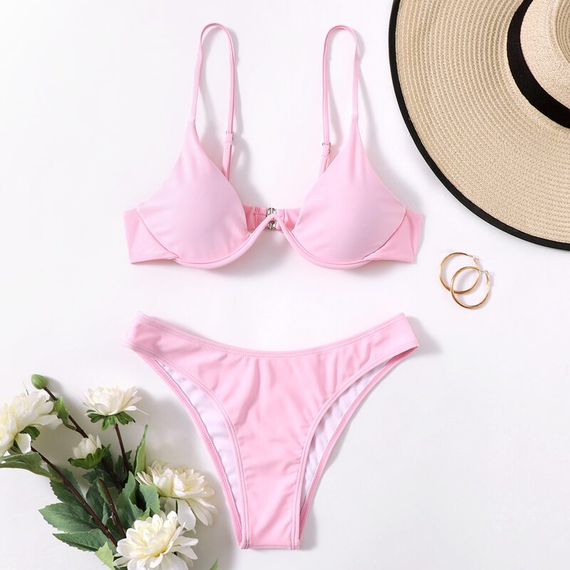 

Solid Underwire Bikini Swimsuit, Baby pink