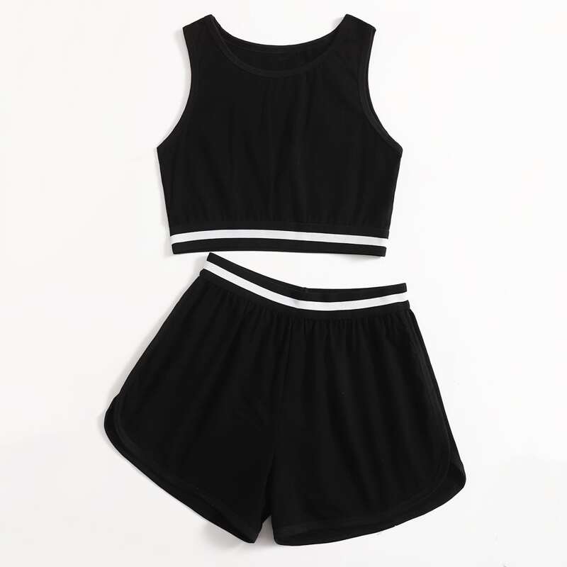 

Striped Tank Top & Dolphin Shorts, Black and white