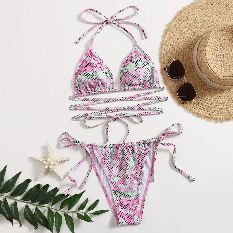 

Graphic Crisscross Tie Side Bikini Swimsuit, Multicolor