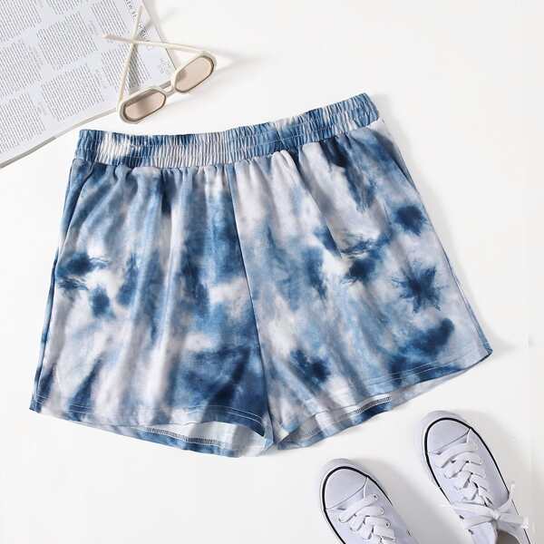 

Plus Tie Dye Shorts, Blue and white