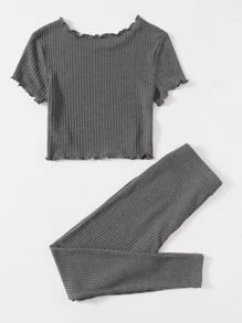 Muchica Bộ thời trang Thắt nút màu trơn Giải trí - Màu xám đen - Xem 2