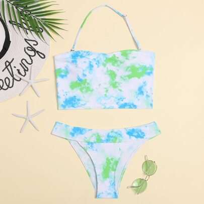 Tie Dye Halter Bikini Swimsuit