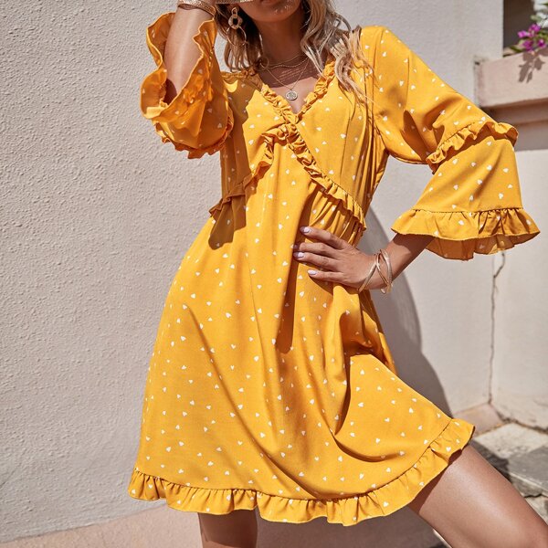 

Confetti Heart Ruffle Trim Dress, Yellow
