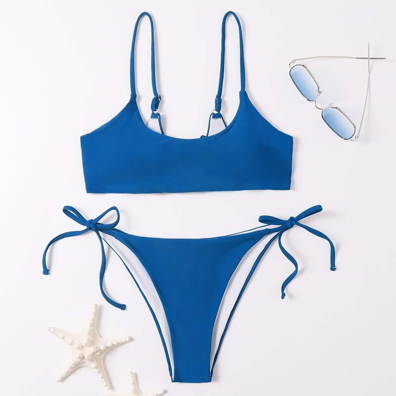 

Solid Tie Side Bikini Swimsuit, Blue