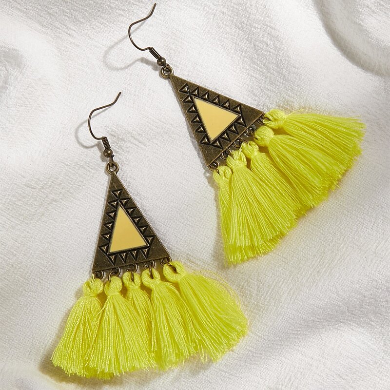 

Triangle Fringe Drop Earrings, Yellow