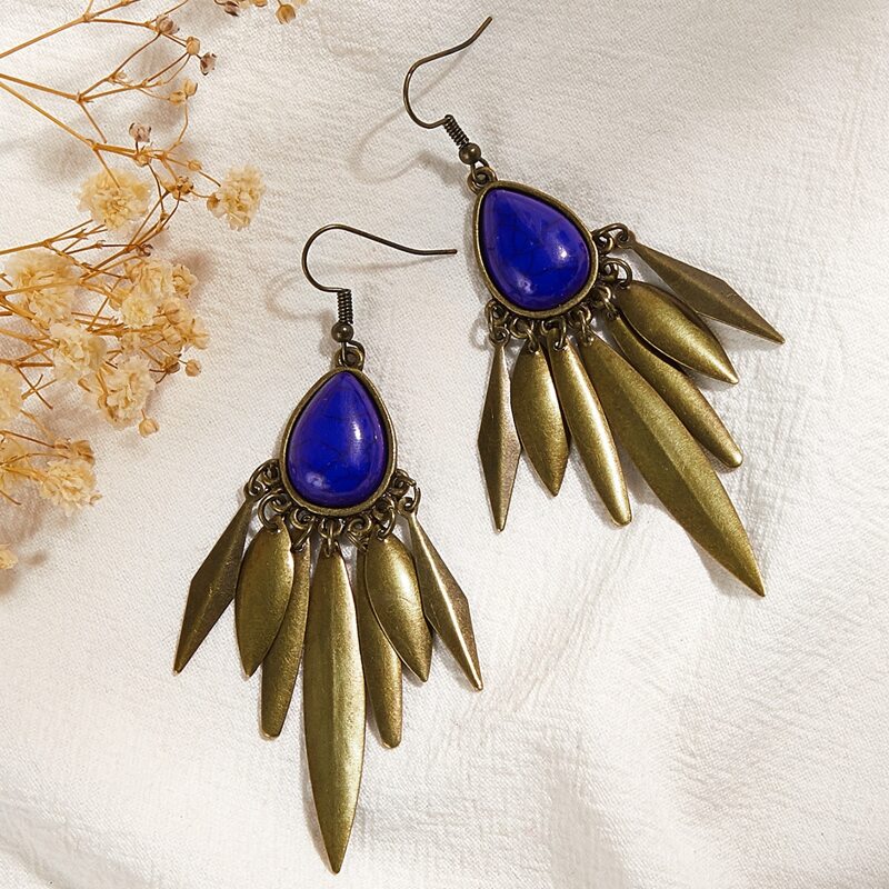 

Water Drop Tassel Earrings, Blue