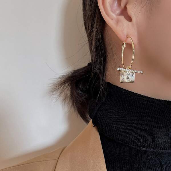 

Zircon Geo Decor Earrings, Gold
