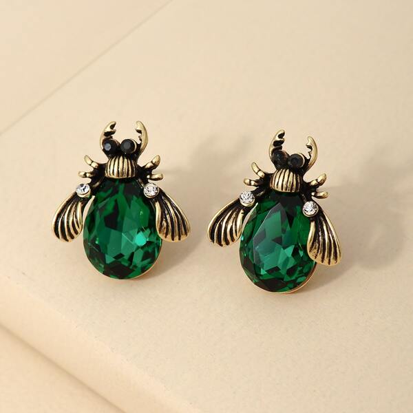 

Rhinestone Insect Design Stud Earrings, Green