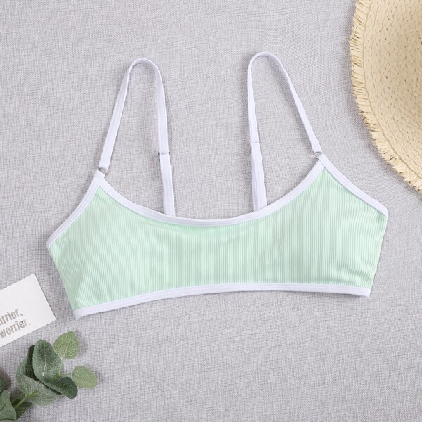 

Rib Contrast Binding Bikini Top, Mint green