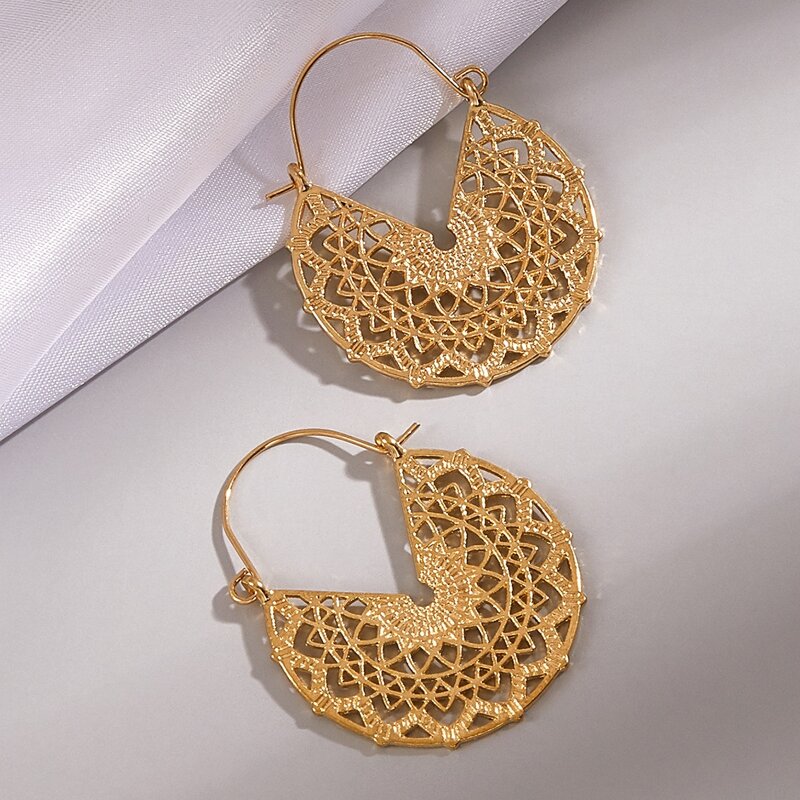 

Hollow Circle Drop Earrings, Gold