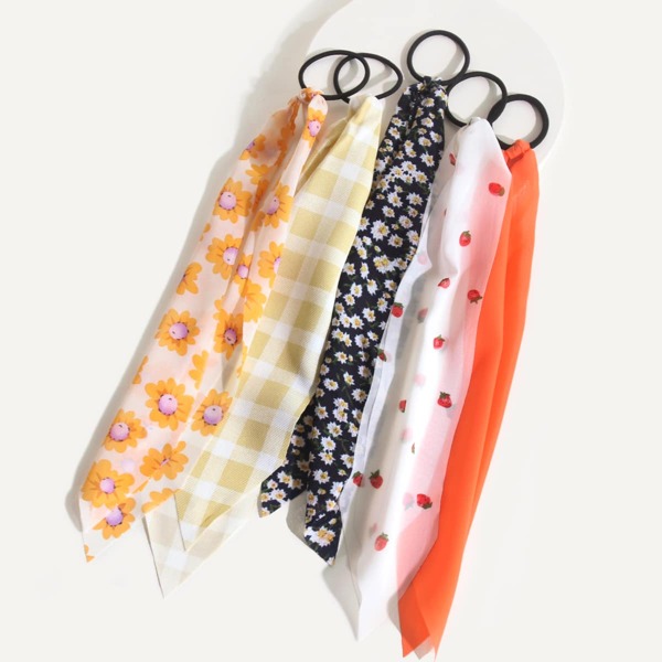 

5pcs Girls Ditsy Floral Pattern Hair Tie, Multicolor