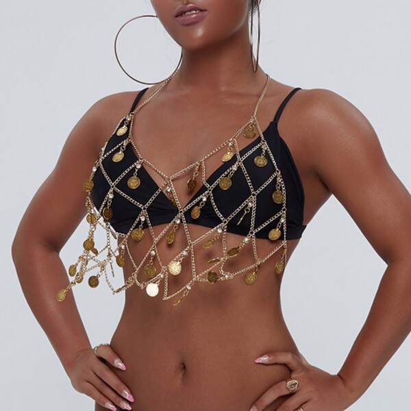 Coin Charm Layered Bodychain, Gold