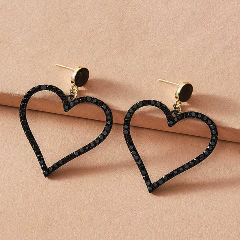 

Rhinestone Heart Drop Earrings, Black