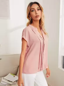 SHEIN Clasi 缺口領折疊百褶上衣 - 藕粉色 - 查看 3