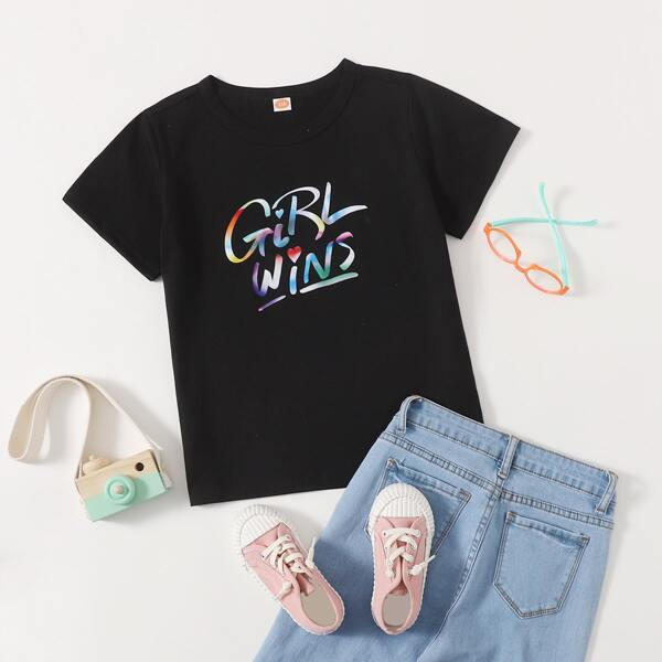 

Girls Letter Graphic Tee, Black