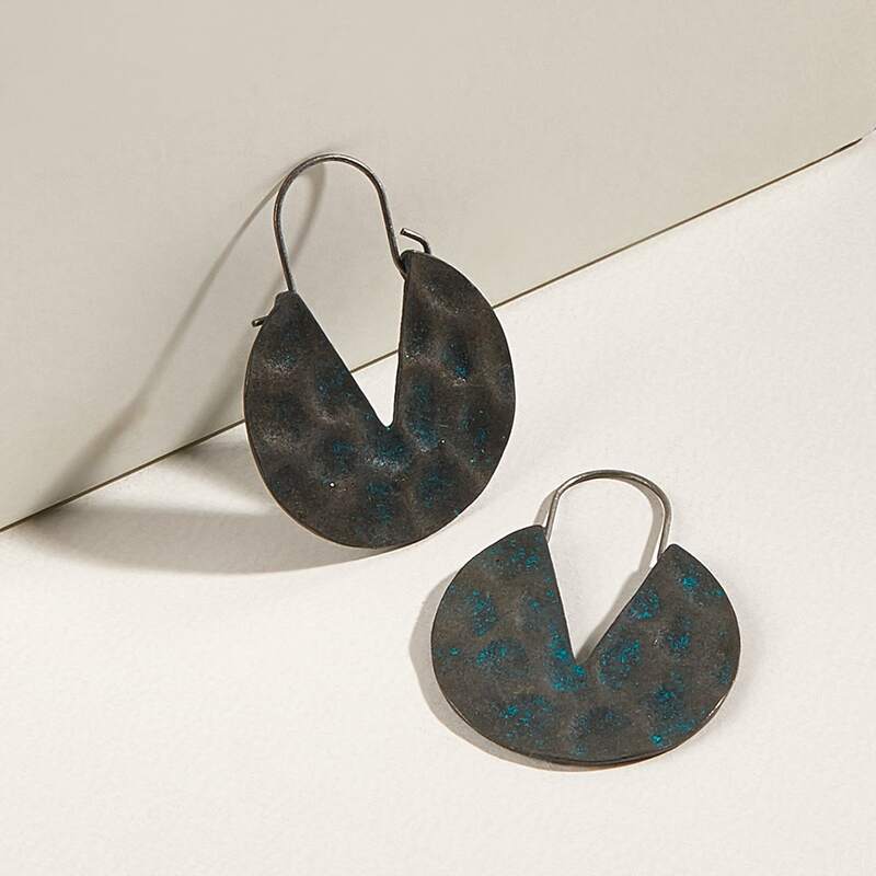 

Hammered Circle Drop Earrings, Antique silver