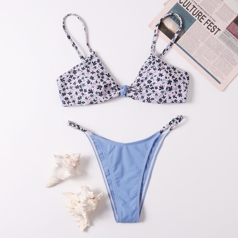 

Ditsy Floral Knot Thong Bikini Swimsuit, Multicolor