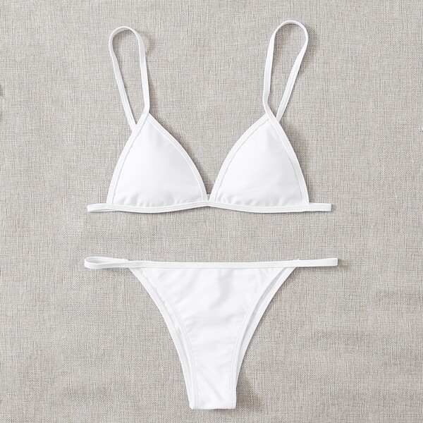 

Triangle Thong Bikini Swimsuit, White
