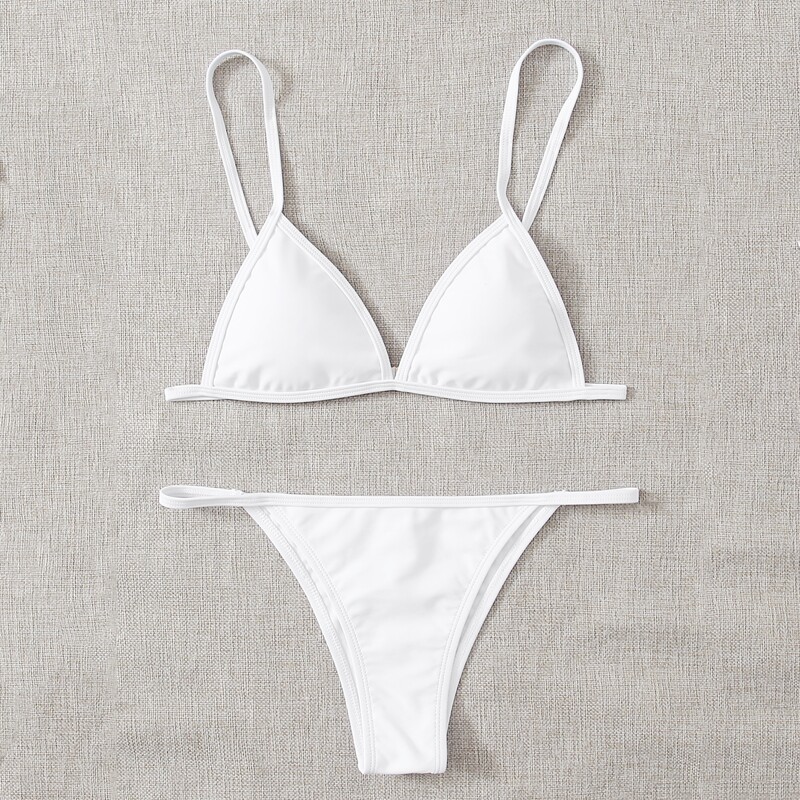 

Triangle Thong Bikini Swimsuit, White