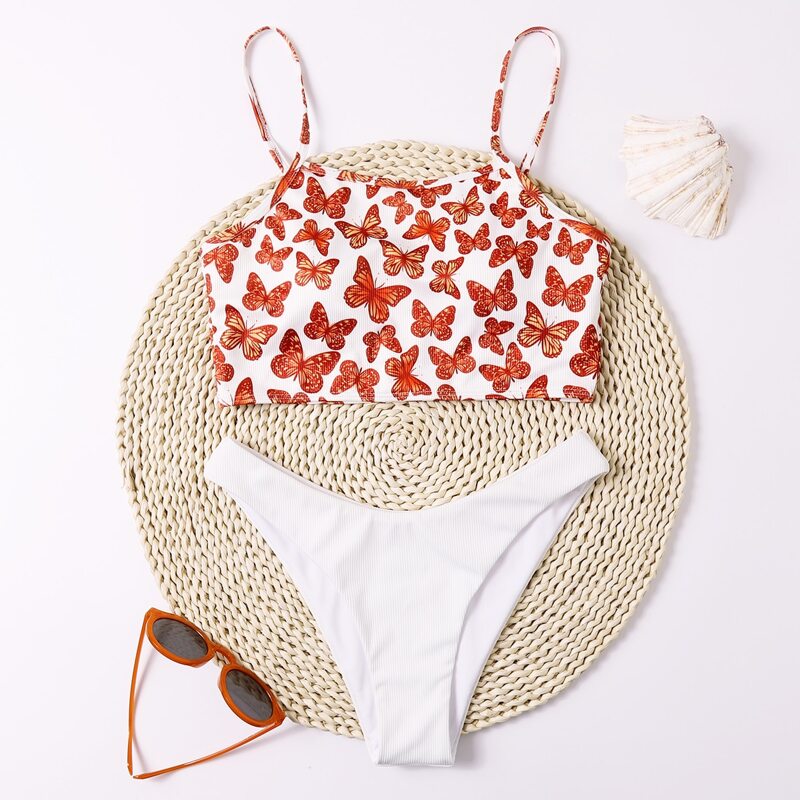 

Butterfly Print Bikini Swimsuit, Multicolor