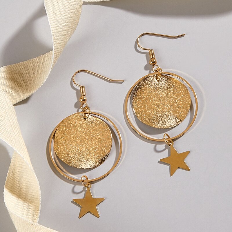 

Star Charm Circle Drop Earrings, Gold