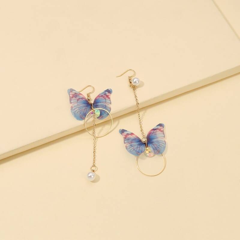 

Mesh Butterfly Mismatched Earrings, Blue