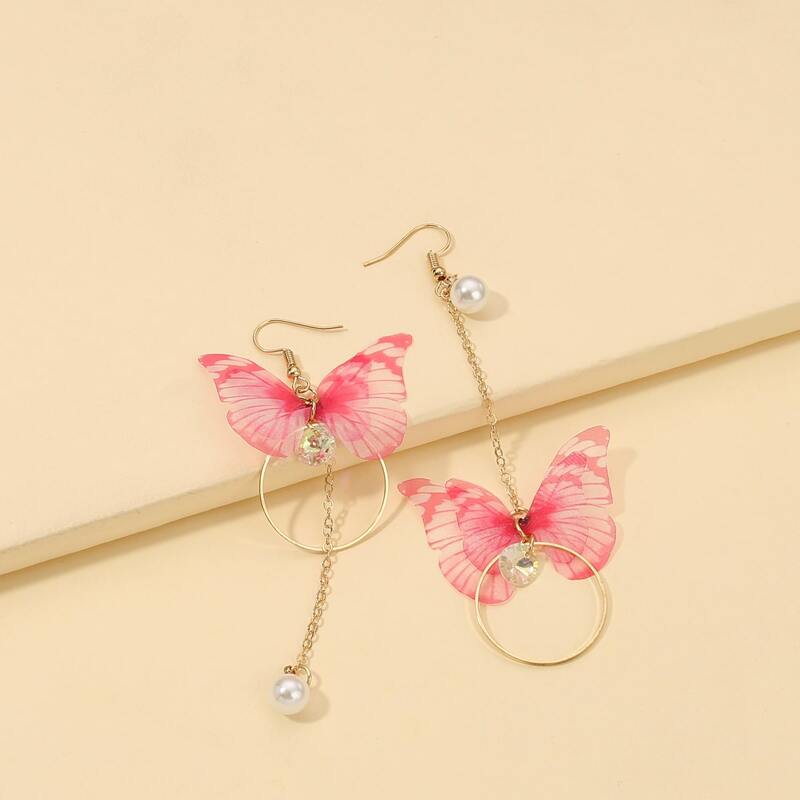 

Mesh Butterfly Mismatched Earrings, Pink