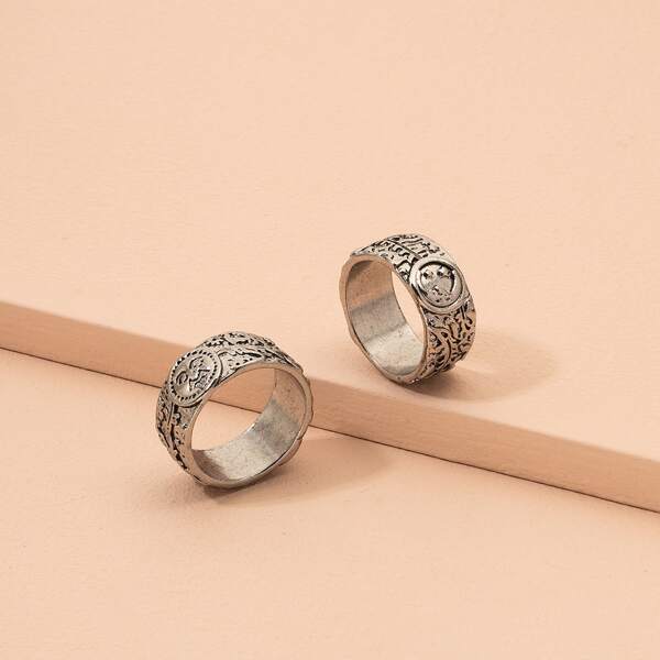 

2pcs Sun Engraved Ring, Antique silver