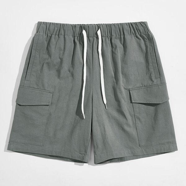 

Men Drawstring Waist Flap Pocket Shorts, Grey