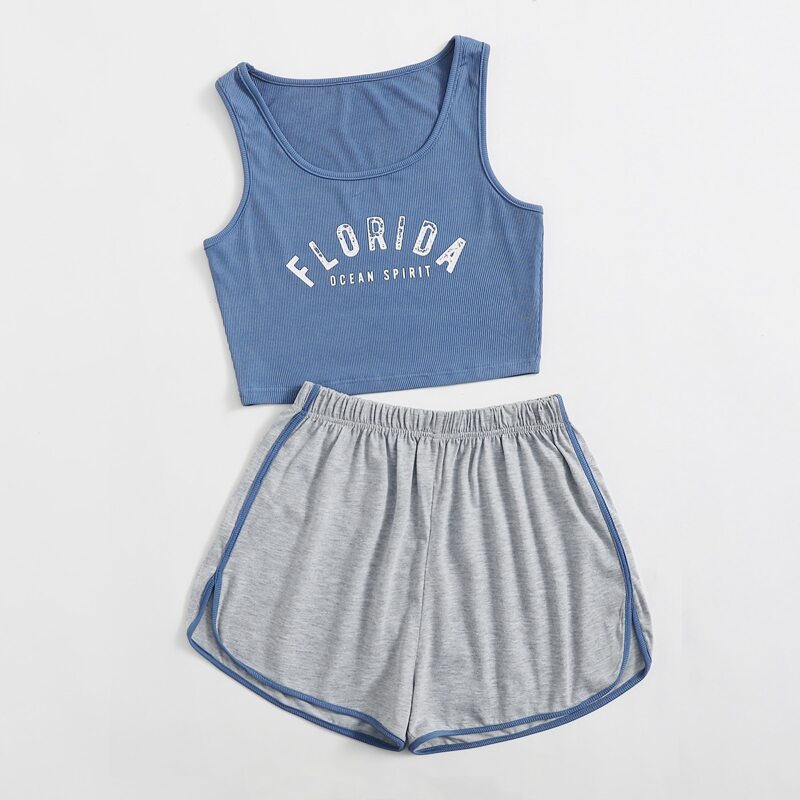 

Letter Graphic Tank Top & Dolphin Shorts, Multicolor