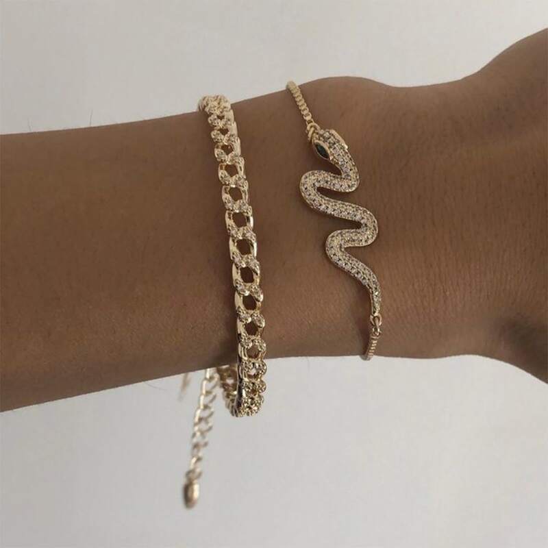 

2pcs Snake Chain Bracelet, Gold