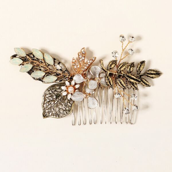 

Flower Decor Hair Comb, Gold