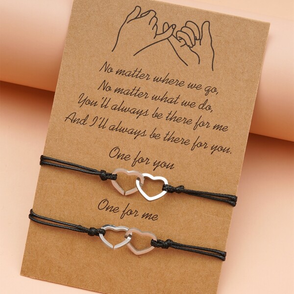 

2pcs Heart Decor Bracelet, Black