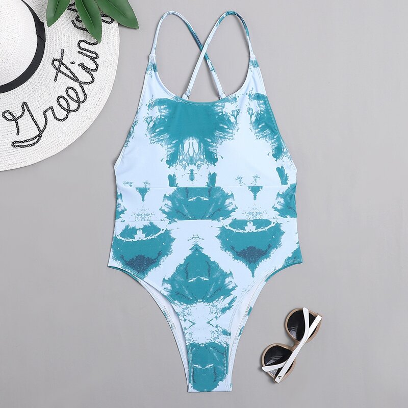 

Tie Dye Crisscross One Piece Swimsuit, Blue