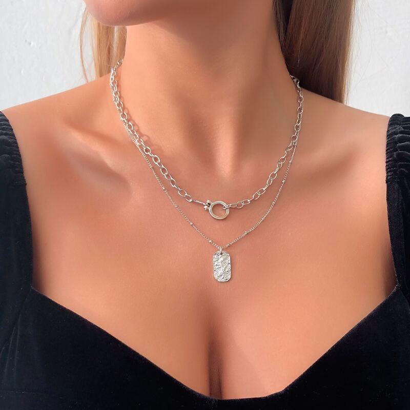 

Geo Charm Layered Necklace, Silver