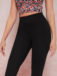 SHEIN Privé 素色高腰直腿褲子 - 黑色 - 查看 4