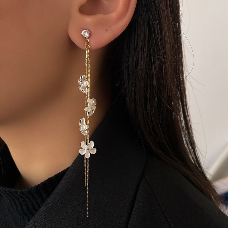 

Rhinestone Flower Drop Earrings, White