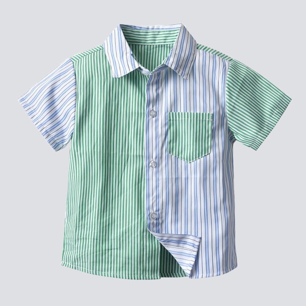 

Toddler Boys Two Tone Striped Pocket Front Shirt, Multicolor