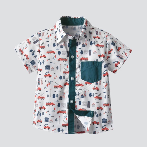 

Toddler Boys Cartoon Graphic Pocket Patched Shirt, Multicolor