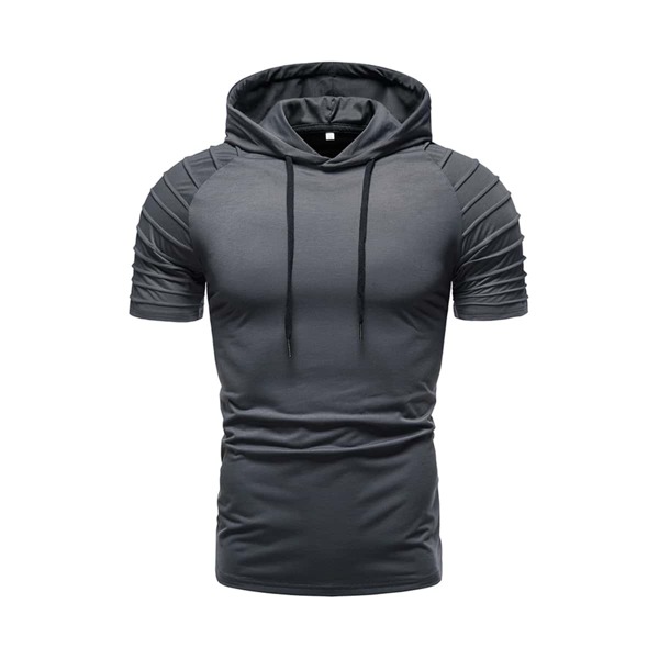 

Men Raglan Sleeve Drawstring Hooded Tee, Dark grey