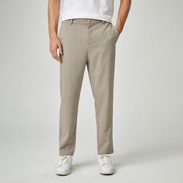 

Men Zipper Fly Striped Pants, Khaki